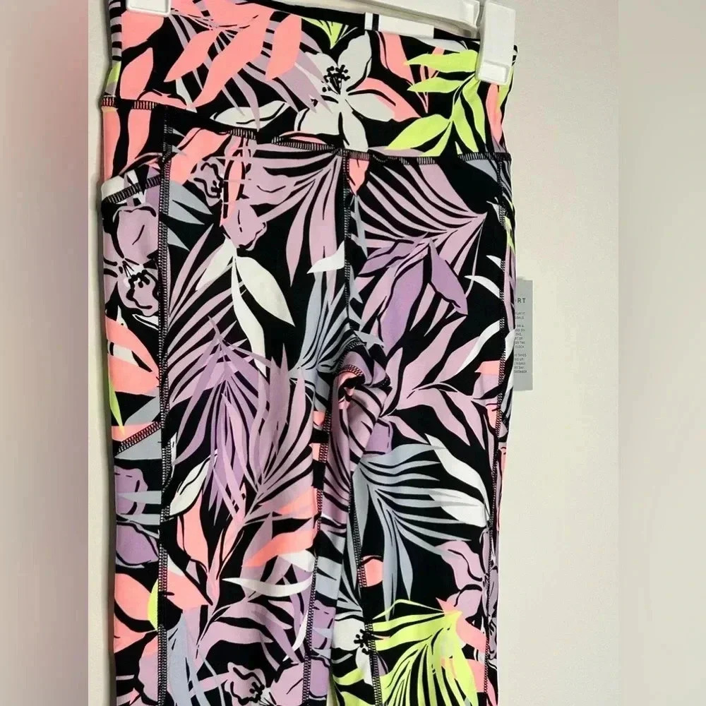 NWT DKNY Sport 7/8 Leggings Women's XS Pink Floral High Rise Side Pockets - Picture 3 of 15